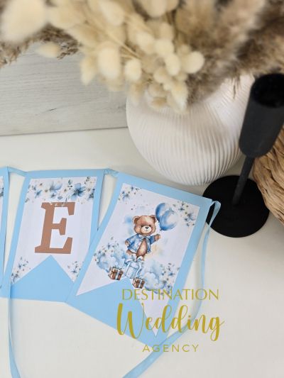 🎉 Банер за рожден ден „ONE“ – в синьо с мечета